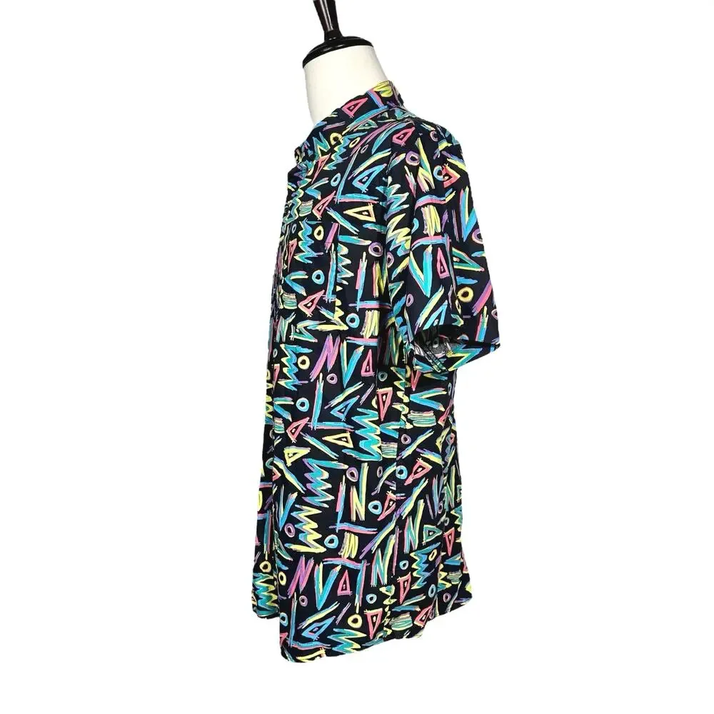 Empyre | Men | Neon Graffiti 90s Style Short Sleeve Button Down Shirt | Size XL